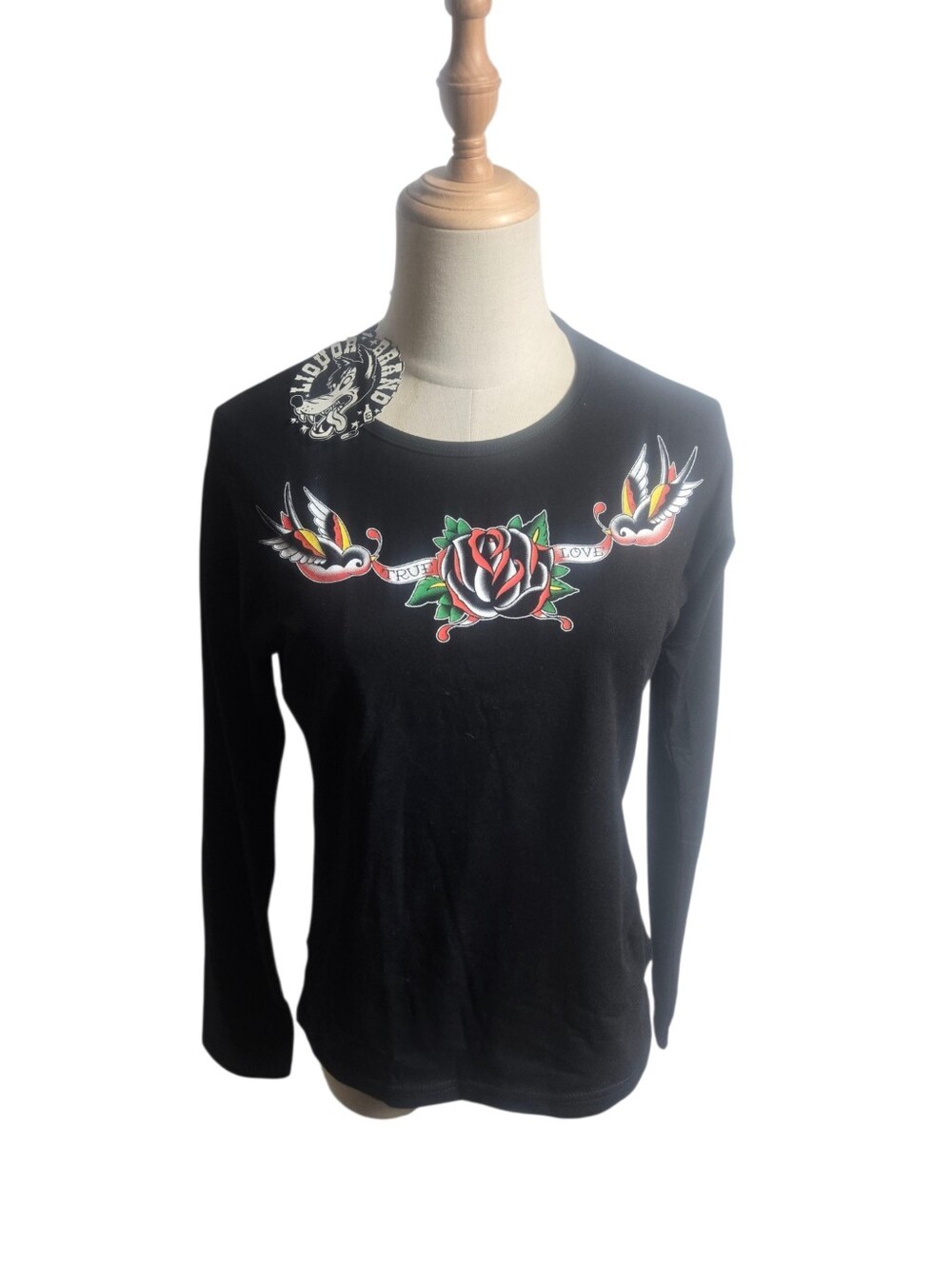Liquor Brand Black Long-Sleeve Crewneck Whimsigoth Tattoo Inspired Top NWT